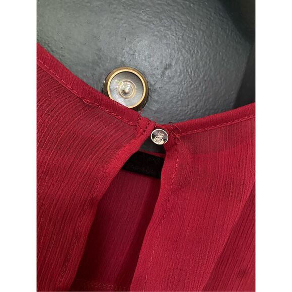 DKNY NWT Mesh Short Sleeve Red Shirt Blouse, Size Medium, MSRP $69 - Picture 9 of 12